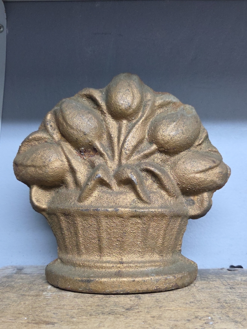 Vintage Matching Pair Of Miniature Cast Iron Flower Basket Doorstop